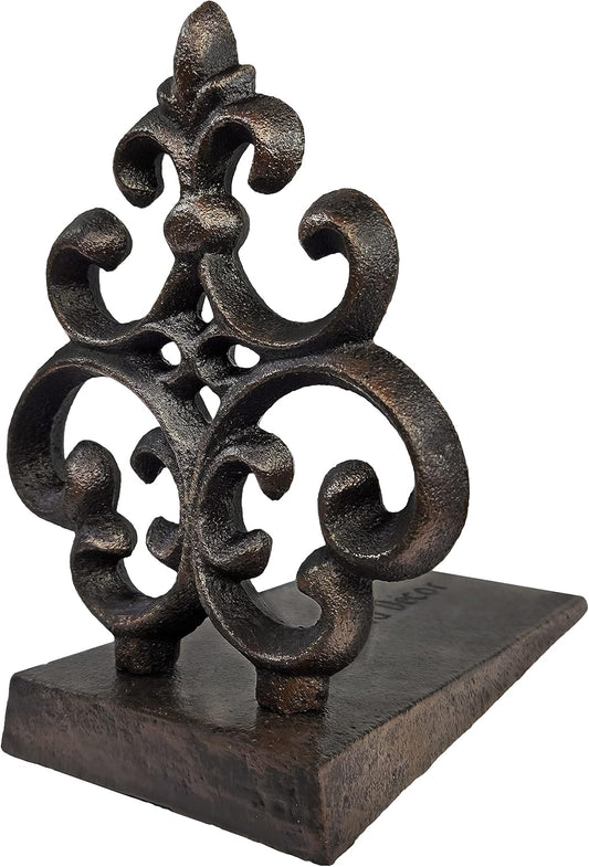 Cast Iron Fleur De Lis Door Stopper in Antique Black Finish