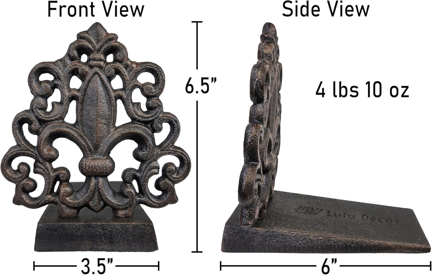 Cast Iron Fleur De Lis Door Stopper in Antique Black - 4 lbs 10 oz