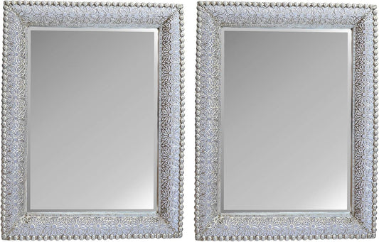 Lacy Silver Metal Beveled Wall Mirror Frame Size 30" x 22" (2 Pcs)