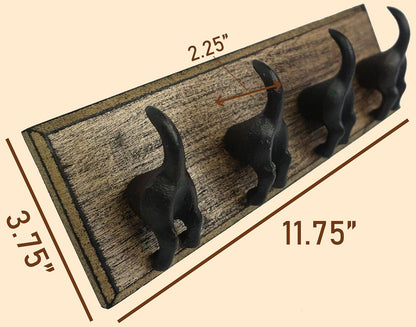 Cast Iron Dog Tail Hooks 4 Hooks on a Wood