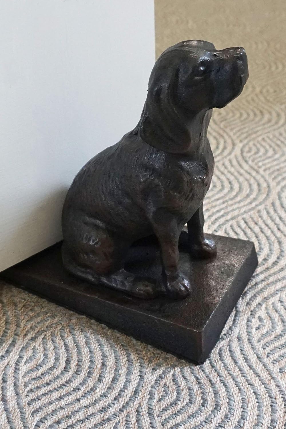 Cast Iron Heavy Duty 6 lbs 8 oz Dog Door Stopper with Base, Measures 7" H, 3.5" W and 8.25" L