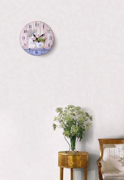 French Rustic Round Wood Wall Clock 23" (Tulip)