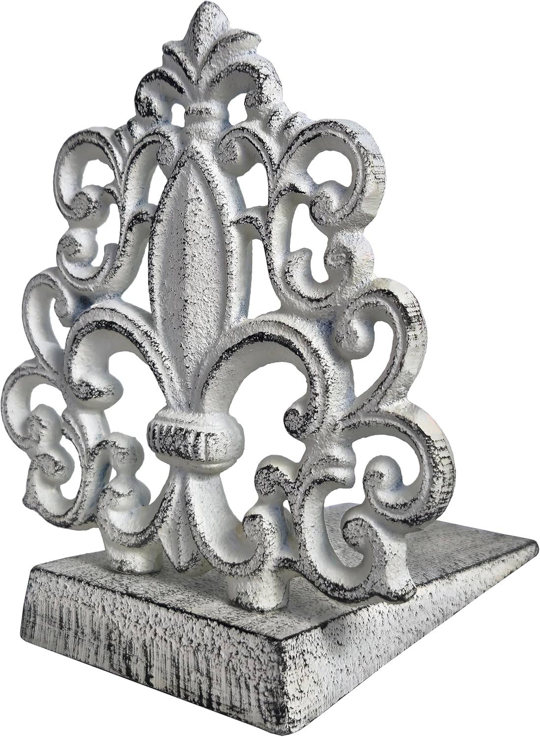 Cast Iron Fleur De Lis Door Stopper in Antique White - 4 lbs 10 oz