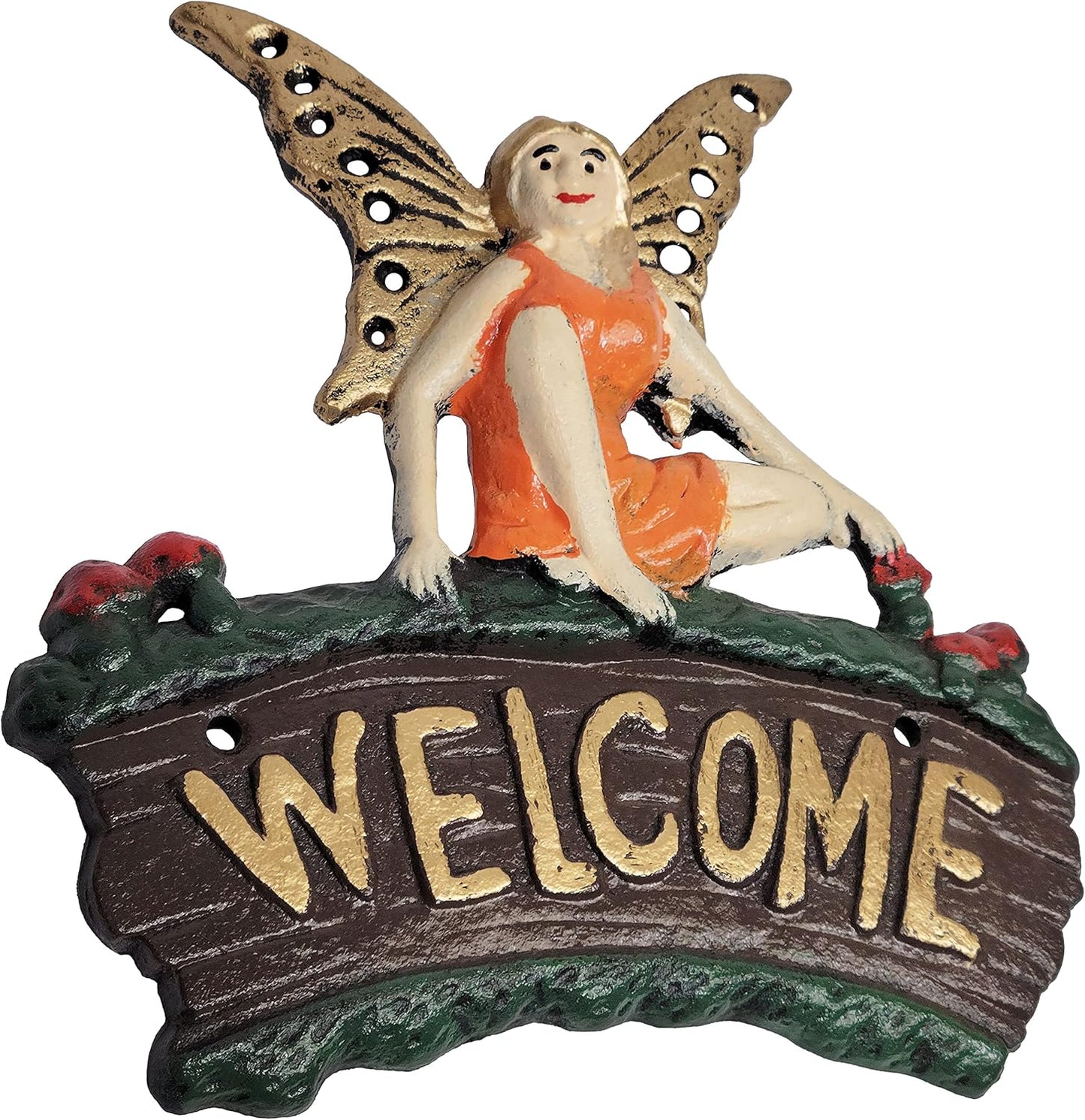 Cast Iron Fairy Welcome Plaque Garden Decor Fairy Garden Accessories 6.25 x 7 Inches