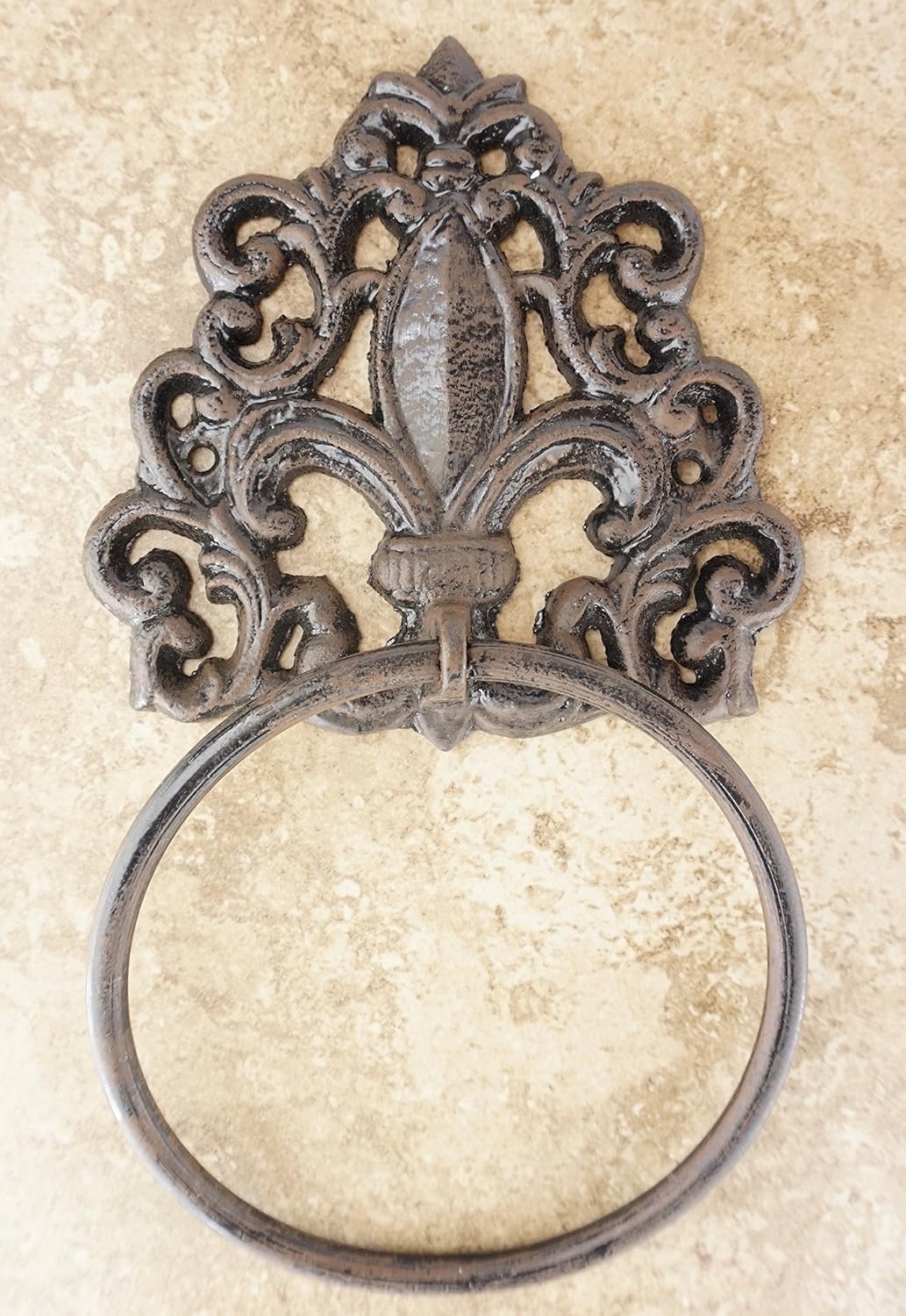 Set of Cast Iron Fleur De Lis Toilet Tissue Holder & Towel Holder