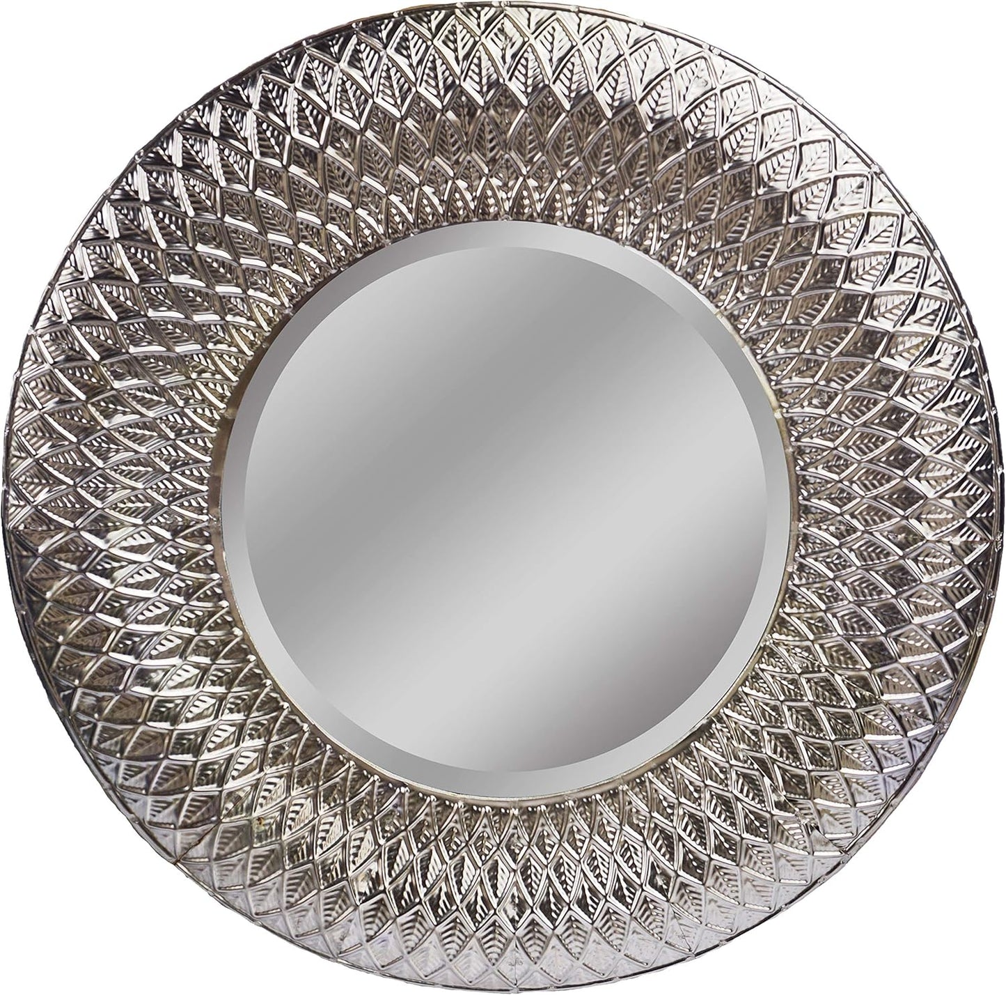 19" Gothic Round Silver Metal Beveled Wall Mirror