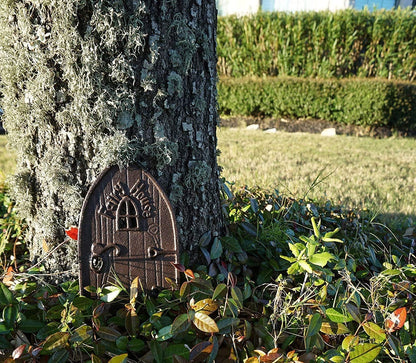 Cast Iron Antique Brown Miniature Fairy Door, Garden Ornament for Bottom of Trees (5 Inches)