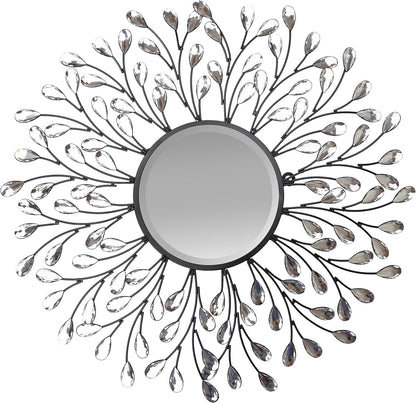 24" Decorative Crystal Metal Vine Wall Mirror, Beveled Mirror 11"