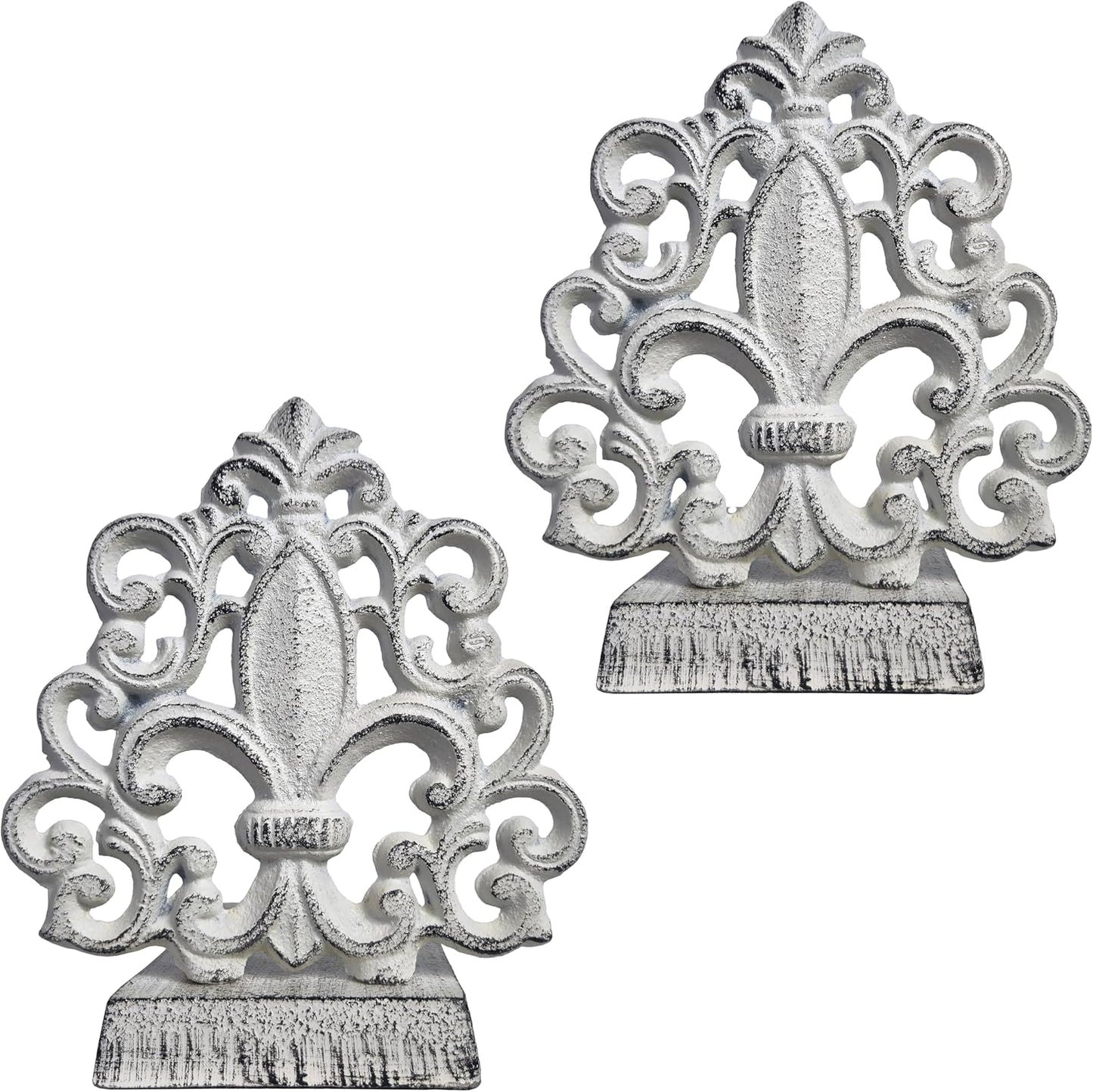 Cast Iron Fleur De Lis Door Stopper in Antique White - 4 lbs 10 oz