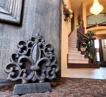 Cast Iron Fleur De Lis Door Stopper in Antique Black - 4 lbs 10 oz