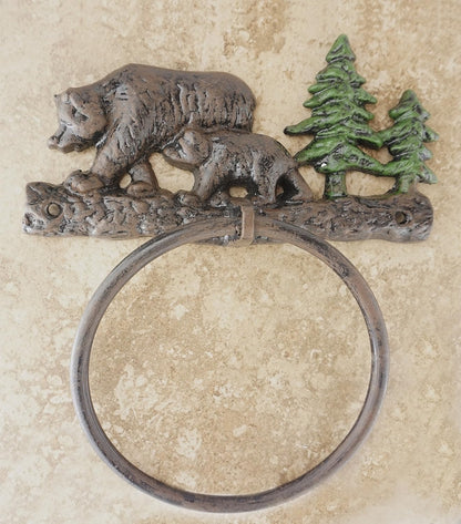 Cast Iron Bear Toilet Tissue Paper & Towel Holder