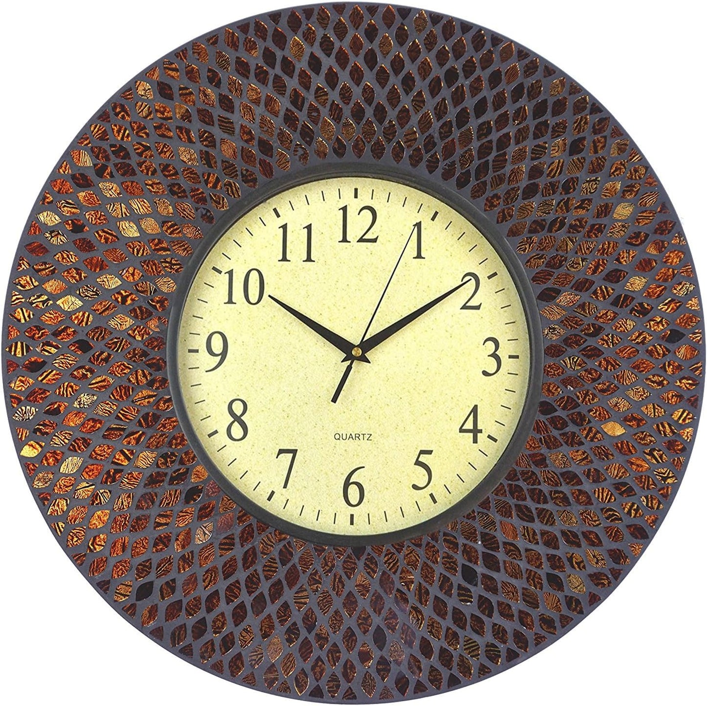 19" Amber Comb Mosaic Wall Clock with Black Cement, Arabic Number Glass Dial 9.5"