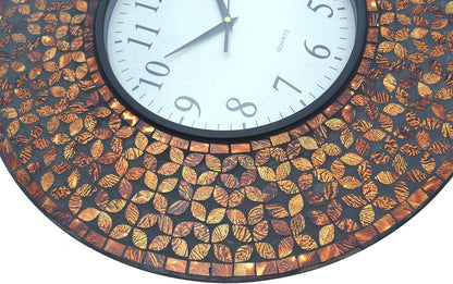 19" Amber Flower Mosaic Wall Clock with Black Cement, Arabic Number Glass Dial 9.5"