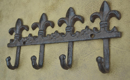 Cast Iron Fleur De Lis Decorative Wall Key Hooks