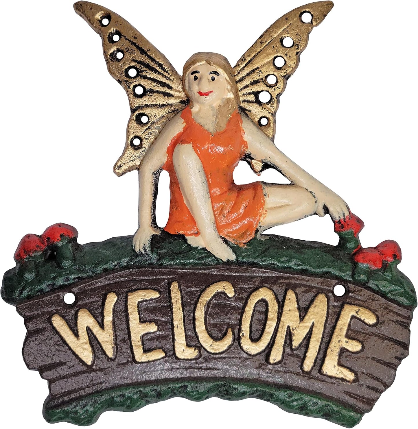 Cast Iron Fairy Welcome Plaque Garden Decor Fairy Garden Accessories 6.25 x 7 Inches