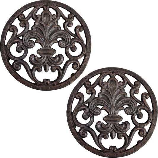 Cast Iron Circle Fleur de lis Trivet or Wall Decoration