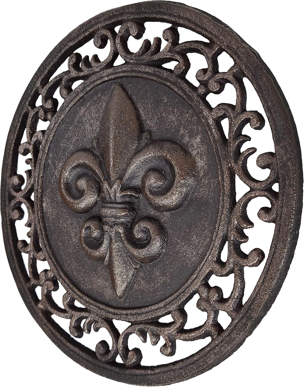 Cast Iron Round Fleur de lis Wall Decoration Frame for Home or Kitchen