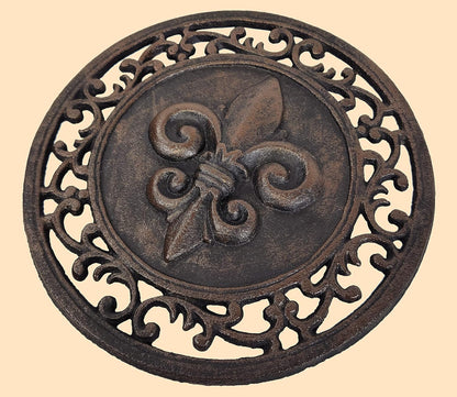 Cast Iron Round Fleur de lis Wall Decoration Frame for Home or Kitchen