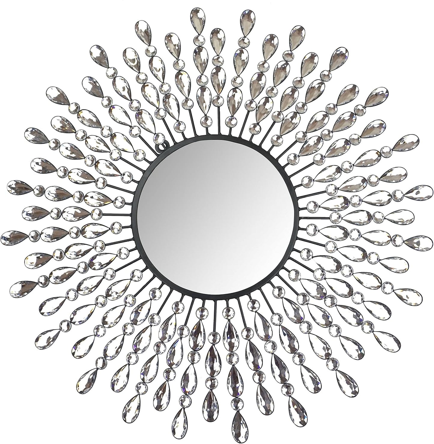 23.5" Crystal Drop Wall Mirror with 9” Round Beveled Mirror