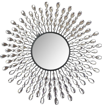 23.5" Crystal Drop Wall Mirror with 9” Round Beveled Mirror