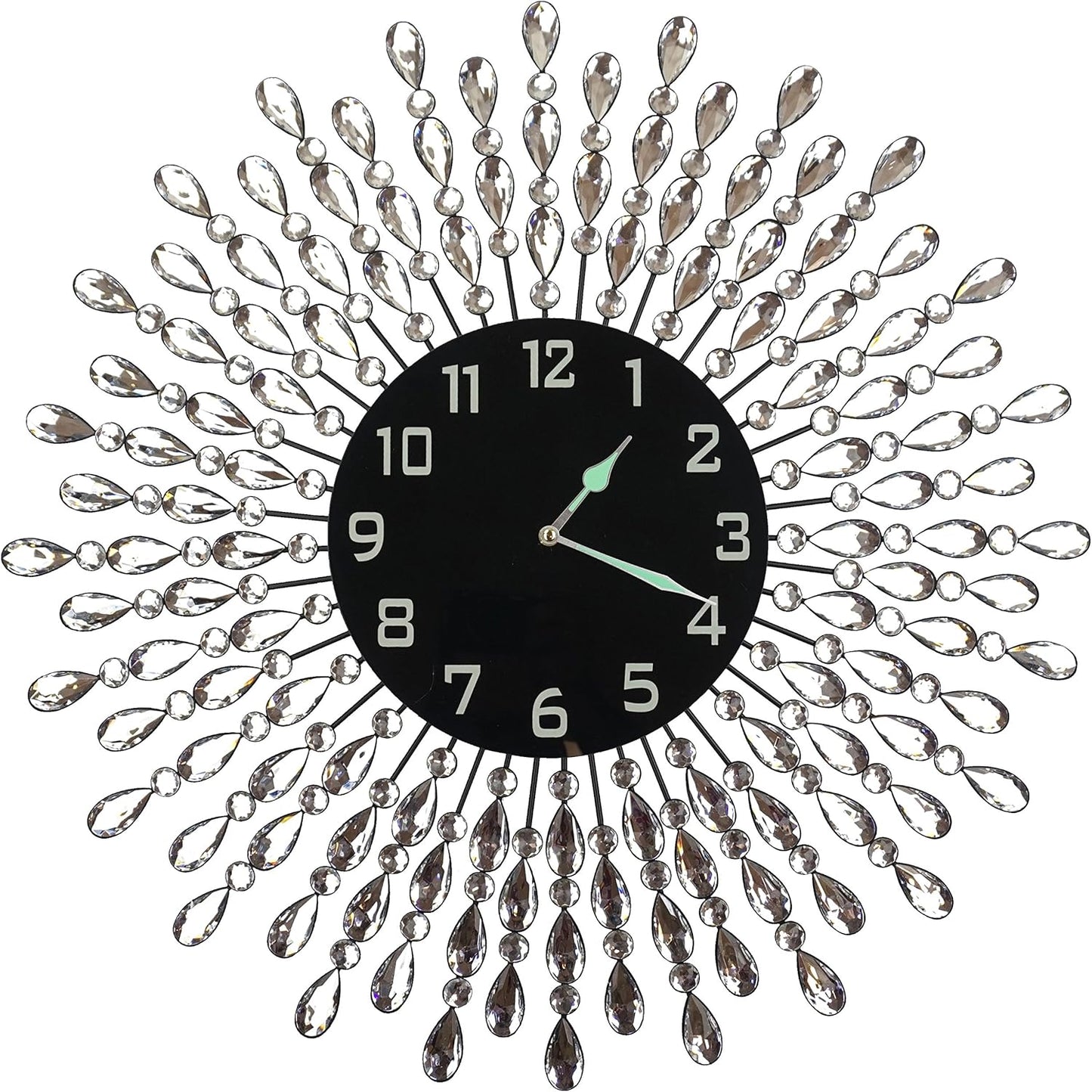 23.5" Crystal Drop Metal Wall Clock with 9.5” Black Glass Arabic Number Dial