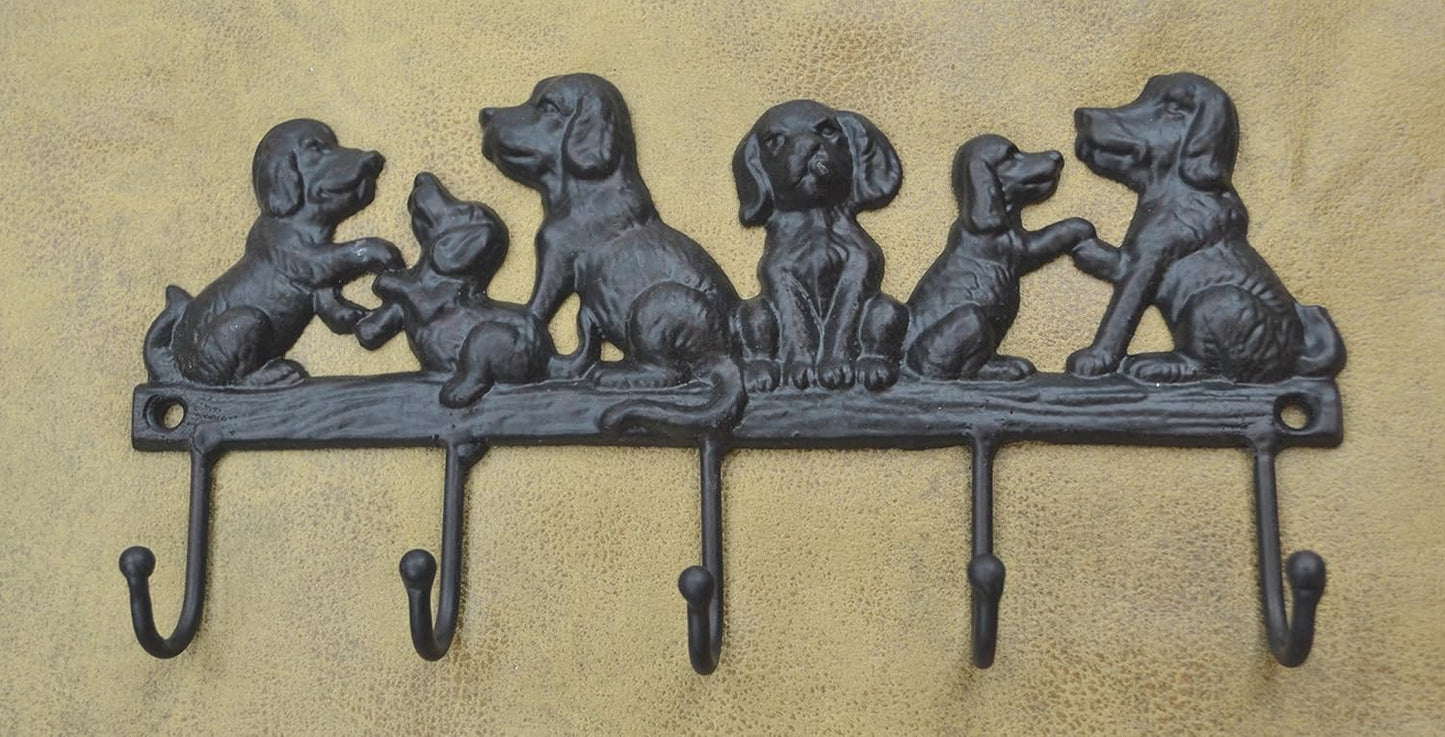 Cast Iron 5 Dog Key Hooks, Solid Sturdy Hooks, Ideal for Dog Lovers