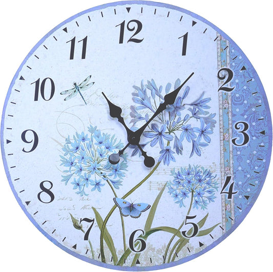 French Rustic Round Wood Wall Clock 23" (Azure)