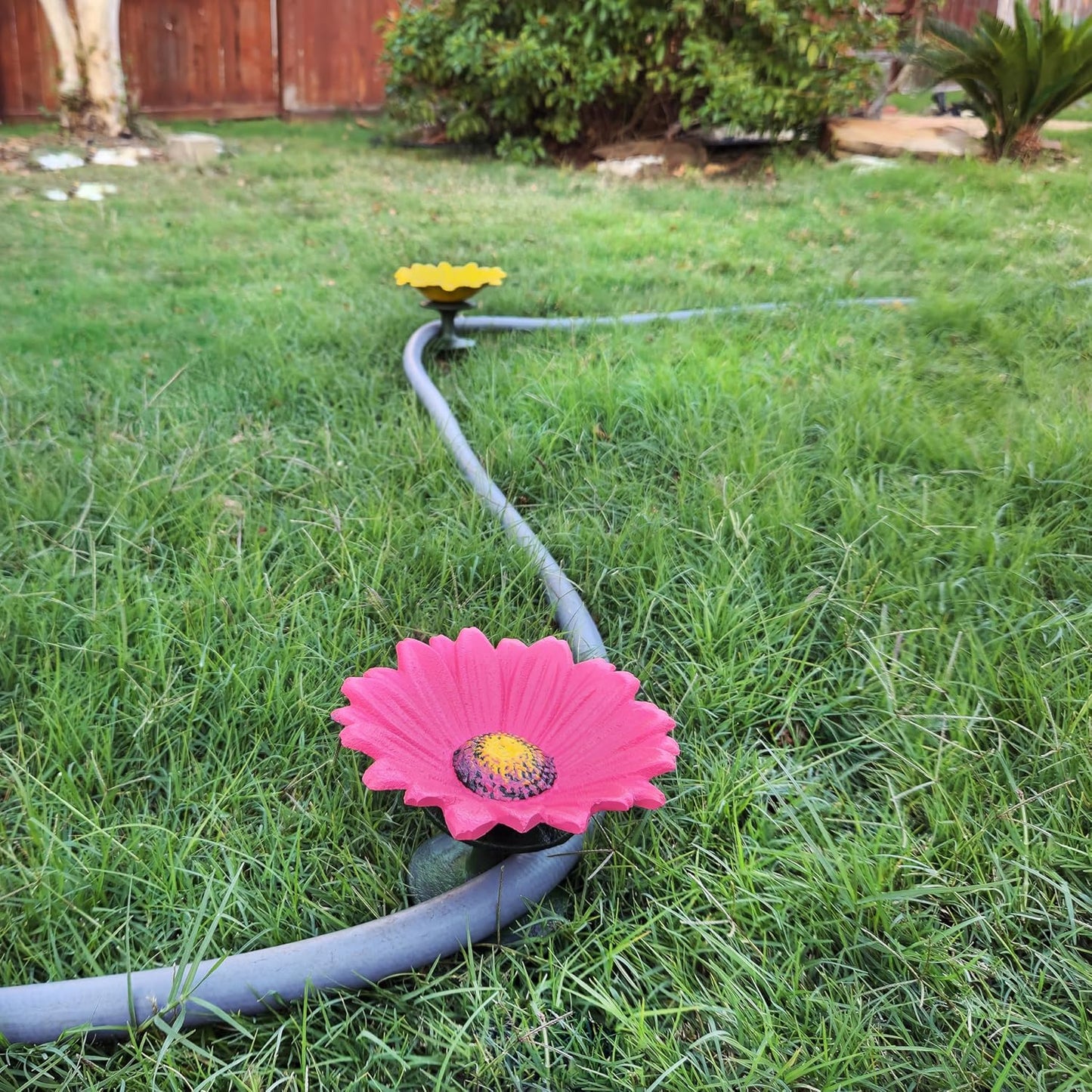 Cast Iron Pink, White & Yellow Daisy Hose Guide (Set of 3)