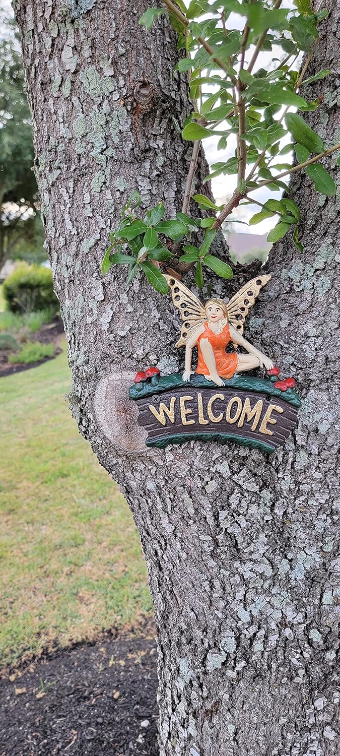 Cast Iron Fairy Welcome Plaque Garden Decor Fairy Garden Accessories 6.25 x 7 Inches