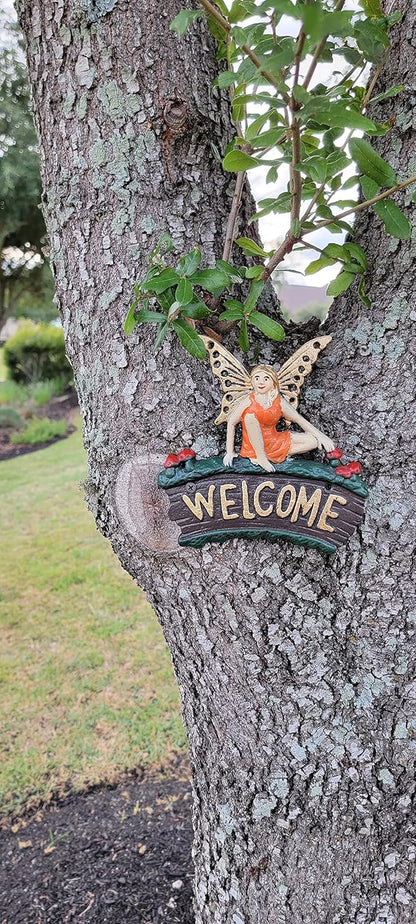 Cast Iron Fairy Welcome Plaque Garden Decor Fairy Garden Accessories 6.25 x 7 Inches