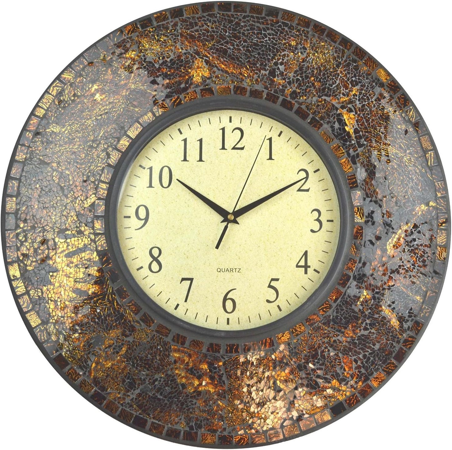 19" Amber Crush Mosaic Wall Clock, Arabic Number Dial 9.5"