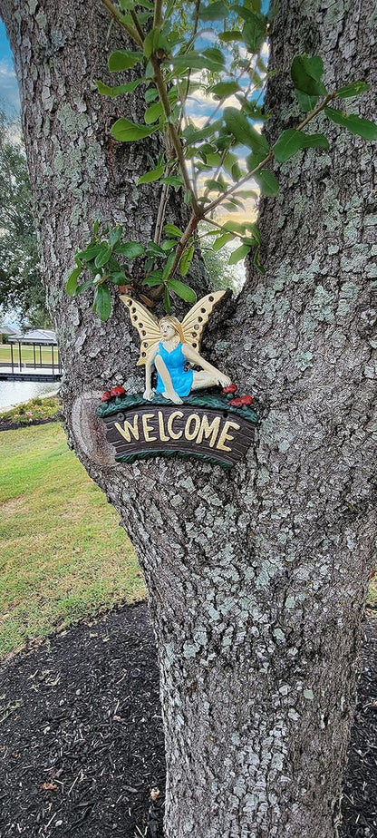 Cast Iron Fairy Welcome Plaque Garden Decor Fairy Garden Accessories 6.25 x 7 Inches