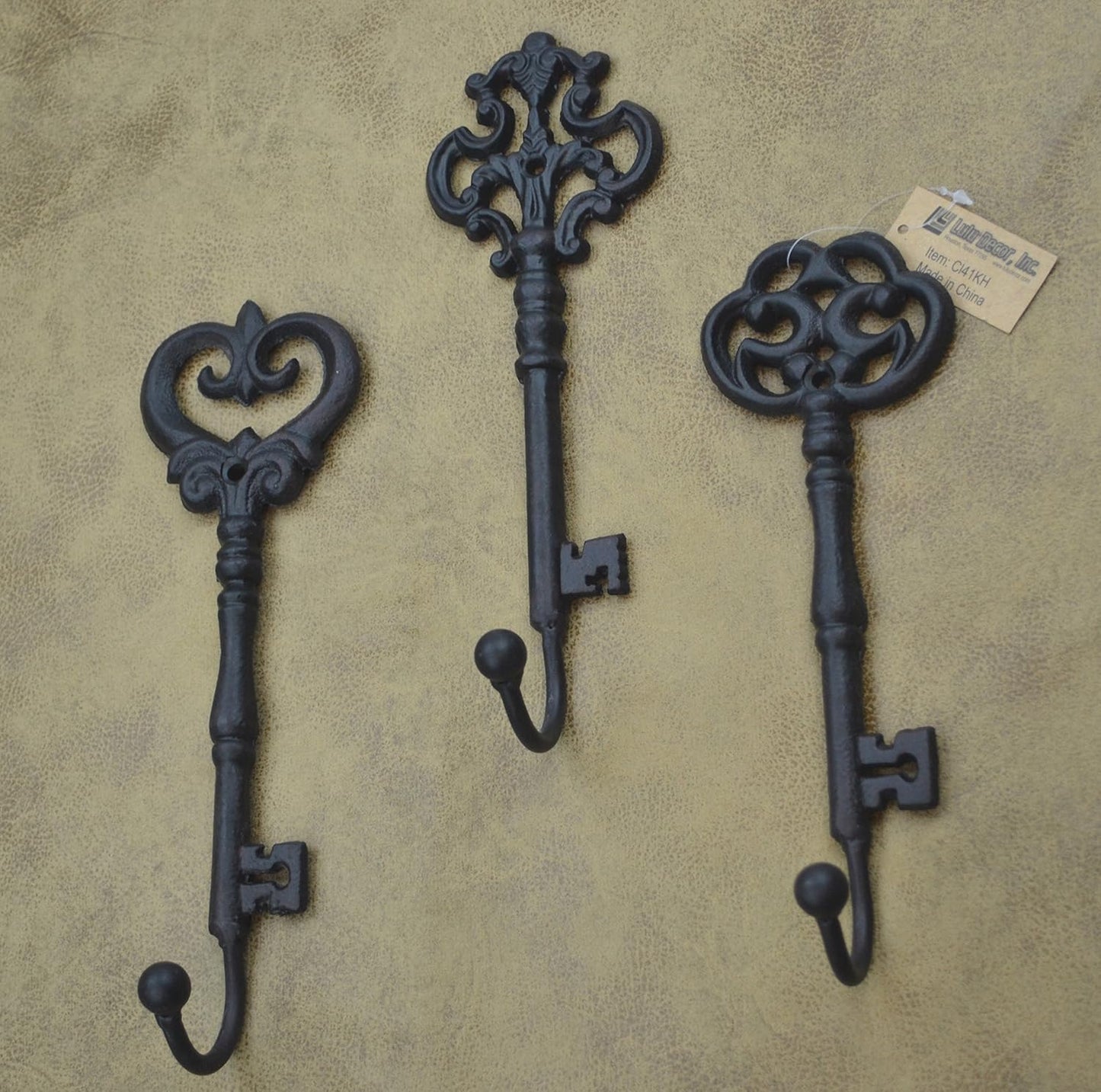 Shabby Chic Decorative Wall Hook Cast Iron Key Shape Coat Hanger (3 Pcs)