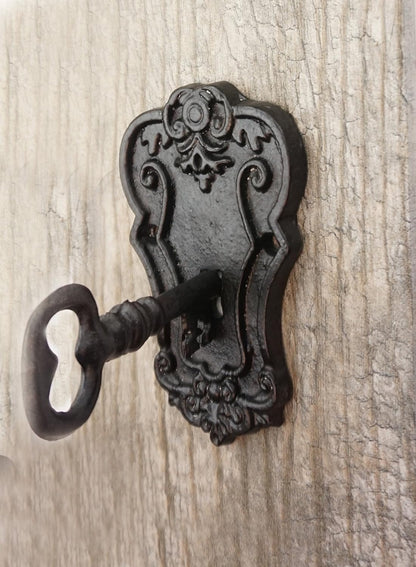 Cast Iron Antique Key Shaped Set of 3 Hooks (Roman)