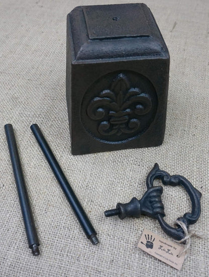 Cast Iron Heavy Door Stop with Fleur de lis Design, Doorstop with Handle, rods in Sizes (9 Lb)