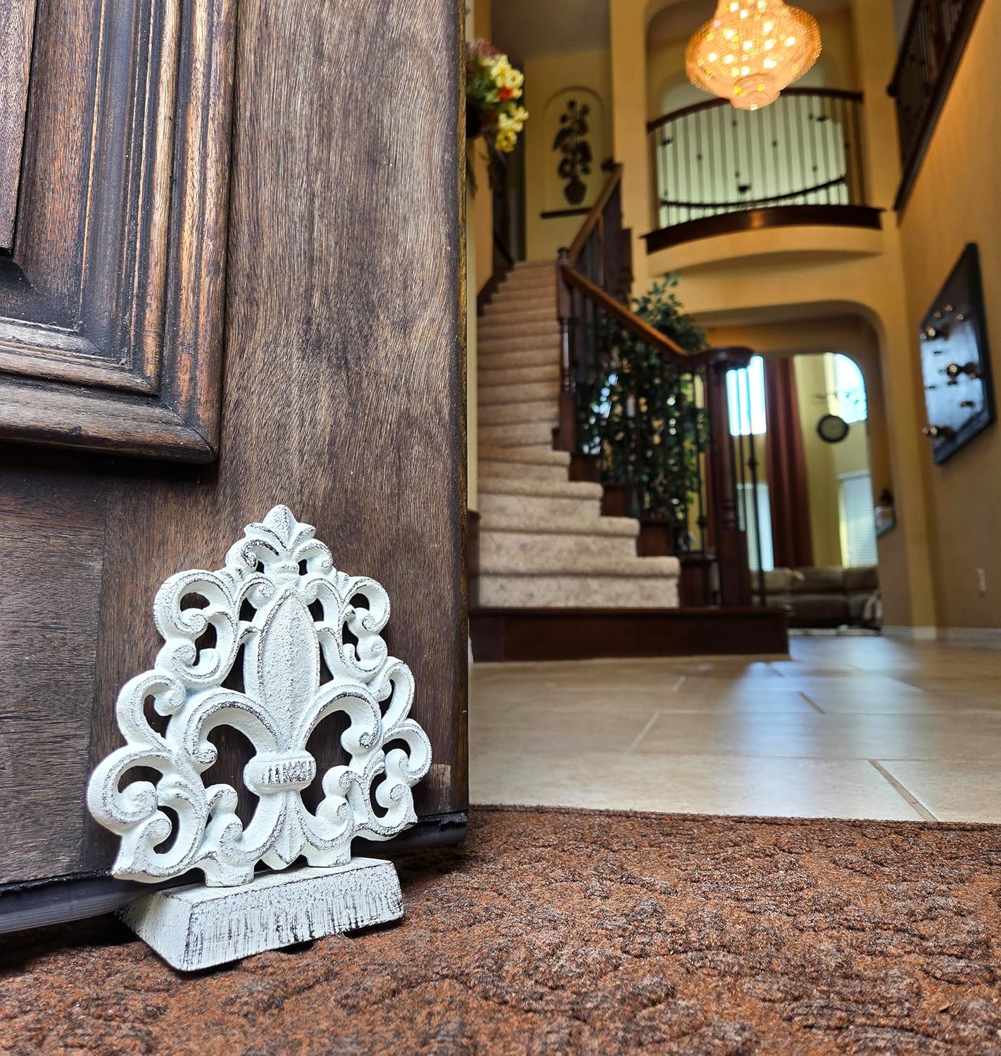 Cast Iron Fleur De Lis Door Stopper in Antique White - 4 lbs 10 oz