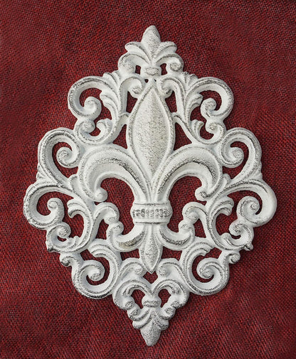 Cast Iron Fleur De Lis Decoration White Plaque