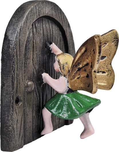 Cast Iron Fairy Door with Green Fairy Garden Decor Fairy Garden Accessories 3.75 x 4.75 inches