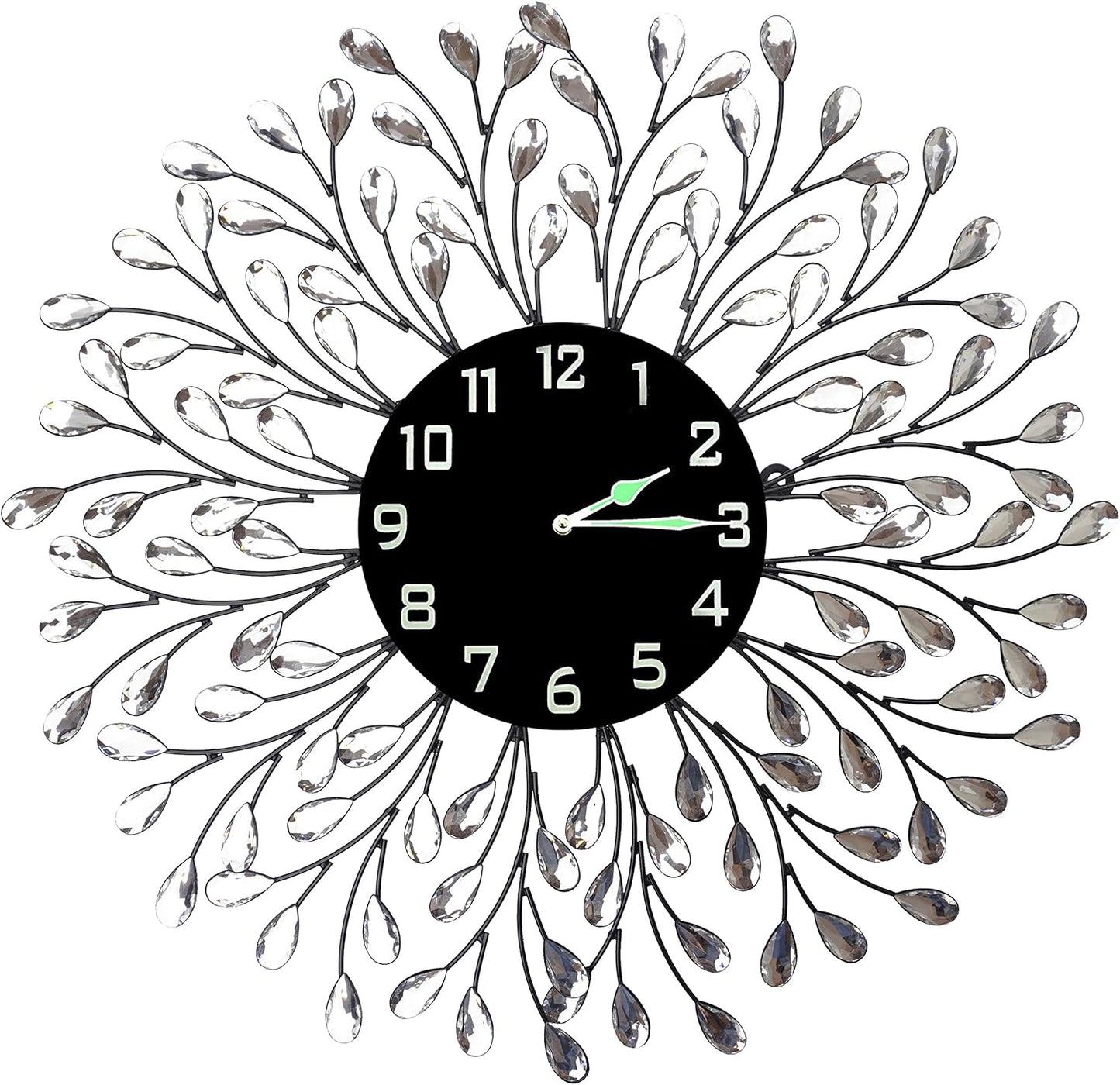 25” Vine Decorative Metal Wall Clock, 9.5” Black Glass Numbers Dial