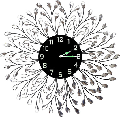 25” Vine Decorative Metal Wall Clock, 9.5” Black Glass Numbers Dial