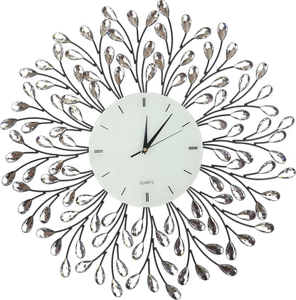 25” Vine Decorative Metal Wall Clock, White Glass Lines Dial 9.5”