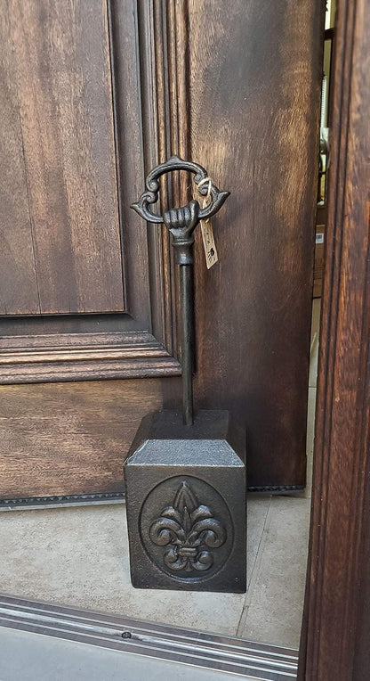 Cast Iron Heavy Door Stop with Fleur de lis Design, Doorstop with Handle, rods in Sizes (9 Lb)