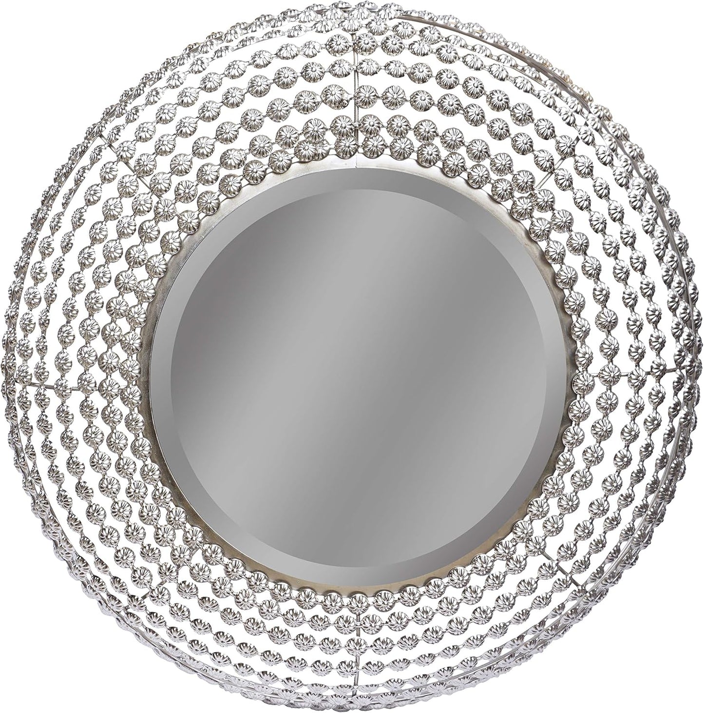 20" Round Silver Metal Beveled Wall Mirror