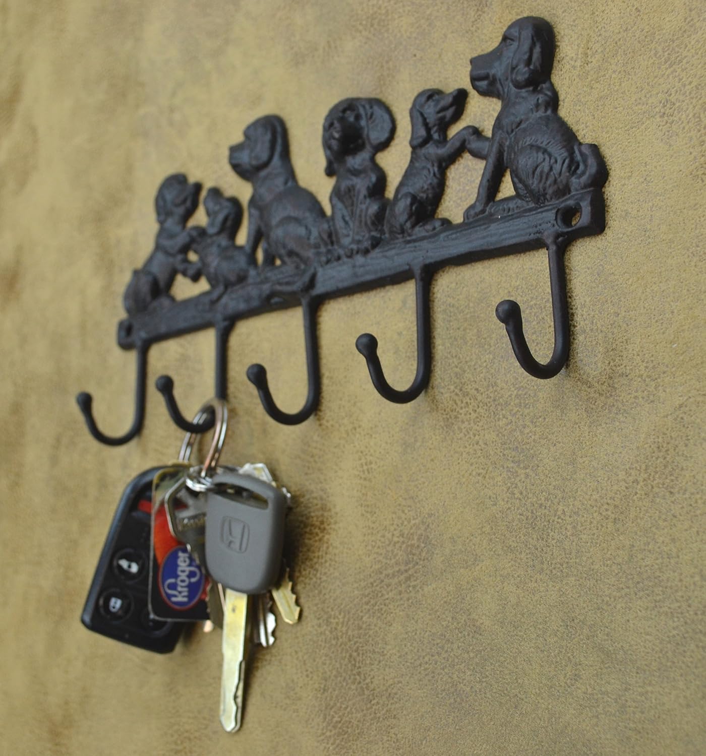 Cast Iron 5 Dog Key Hooks, Solid Sturdy Hooks, Ideal for Dog Lovers