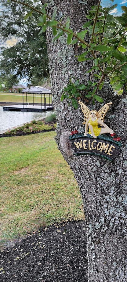 Cast Iron Fairy Welcome Plaque Garden Decor Fairy Garden Accessories 6.25 x 7 Inches