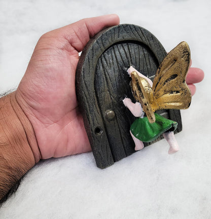 Cast Iron Fairy Door with Green Fairy Garden Decor Fairy Garden Accessories 3.75 x 4.75 inches