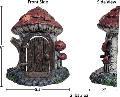 Cast Iron House Fairy Door Garden Decor Fairy Garden Accessories 5.5 X 6 Inches (Mushroom Design)