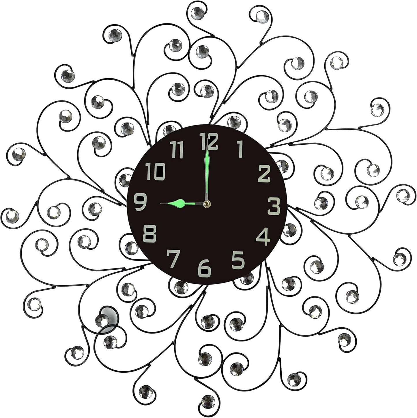 Creeper Metal Wall Clock 25”, 9.5” Black Glass Dial with Arabic Numbers