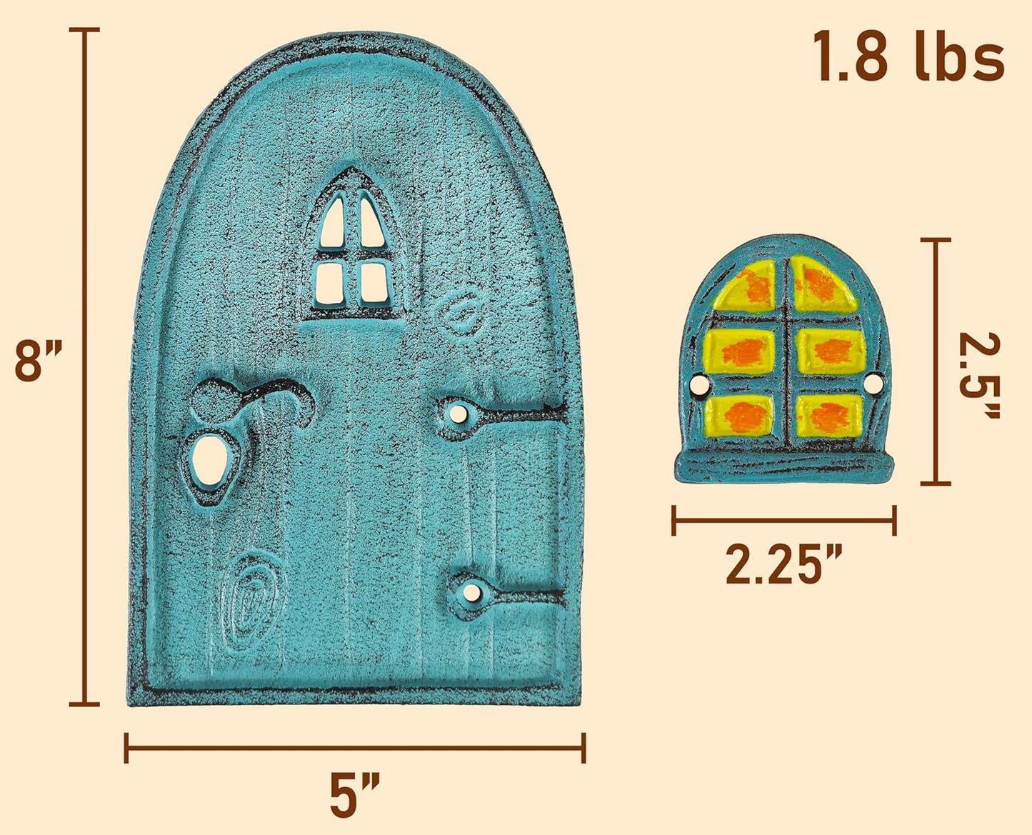 Cast Iron Blue Miniature Fairy Door 8" with 2 Windows (Round Top)