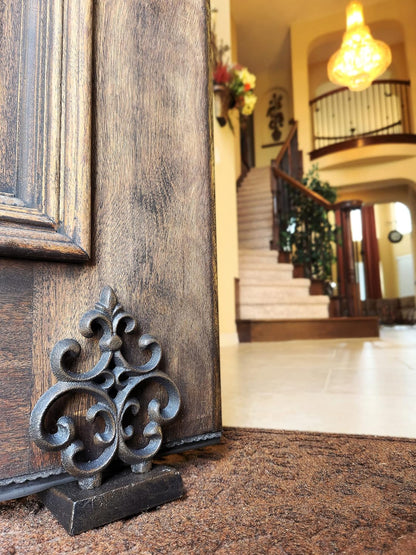 Cast Iron Fleur De Lis Door Stopper in Antique Black Finish